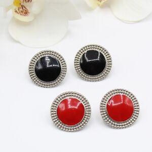 Vintage black and red button earrings